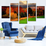 Vermont Fall Foliage Red Yellow Trees Nature Forest 5 Piece Canvas Wall Art Painting Wallpaper Poster Picture Print Photo Decor