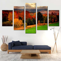 Vermont Fall Foliage Red Yellow Trees Nature Forest 5 Piece Canvas Wall Art Painting Wallpaper Poster Picture Print Photo Decor