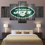 NFL Football Team New York Jets Wooden Texture Logo 5 Piece Canvas Wall Art Painting Wallpaper Poster Picture Print Photo Decor