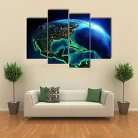 Satellite View North America At Night 4 Piece Canvas Wall Art Painting Wallpaper Poster Picture Print Photo Decor