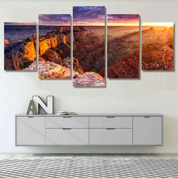 Grand Canyon North Rim Arizona Sunset Landscape 5 Piece Canvas Wall Art Painting Wallpaper Poster Picture Print Photo Decor