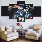 Tom Brady New England Patriots Number 12 NFL Football 5 Piece Canvas Wall Art Painting Wallpaper Poster Picture Print Photo Decor