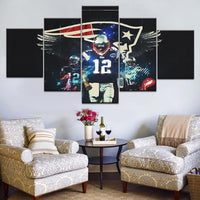 Tom Brady New England Patriots Number 12 NFL Football 5 Piece Canvas Wall Art Painting Wallpaper Poster Picture Print Photo Decor