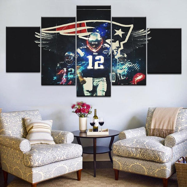 Tom Brady New England Patriots Number 12 NFL Football 5 Piece Canvas Wall Art Painting Wallpaper Poster Picture Print Photo Decor
