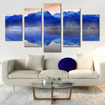 Norwegian Blue Mountains Foggy Ocean Sunrise Reflection 5 Piece Canvas Wall Art Painting Wallpaper Poster Picture Print Photo Decor