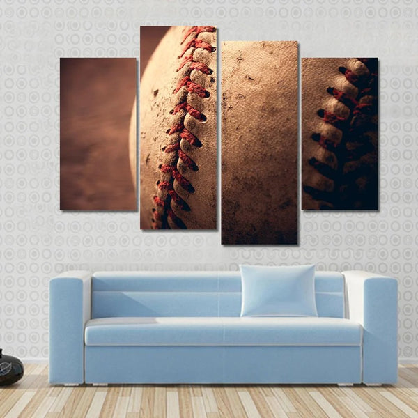 Vintage Close-Up Of Baseball Stitching Sports Enthusiast 4 Piece Canvas Wall Art Painting Wallpaper Poster Picture Print Photo Decor