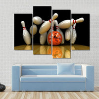 Orange Bowling Ball And Pins Strike Sports 4 Piece Canvas Wall Art Painting Wallpaper Poster Picture Print Photo Decor