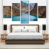 Attabad Lake Pakistan Scenic Ocean Mountains 5 Piece Canvas Wall Art Painting Wallpaper Poster Picture Print Photo Decor