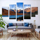 Pangong Tso Serenity Ocean Mountains Blue Sky 5 Piece Canvas Wall Art Painting Wallpaper Poster Picture Print Photo Decor