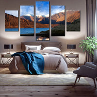 Pangong Tso Serenity Ocean Mountains Blue Sky 5 Piece Canvas Wall Art Painting Wallpaper Poster Picture Print Photo Decor