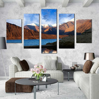 Pangong Tso Serenity Ocean Mountains Blue Sky 5 Piece Canvas Wall Art Painting Wallpaper Poster Picture Print Photo Decor