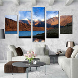 Pangong Tso Serenity Ocean Mountains Blue Sky 5 Piece Canvas Wall Art Painting Wallpaper Poster Picture Print Photo Decor