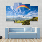 Summer Days Paraglider Soaring Over Mountains 4 Piece Canvas Wall Art Painting Wallpaper Poster Picture Print Photo Decor