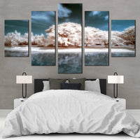 White Trees Blue Sky Water Reflection Scenic Thailand 5 Piece Canvas Wall Art Painting Wallpaper Poster Picture Print Photo Decor