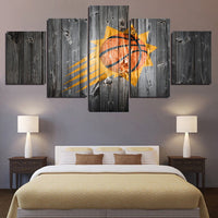 Phoenix Suns Rustic Wood Logo NBA Basketball Team 5 Piece Canvas Wall Art Painting Wallpaper Poster Picture Print Photo Decor