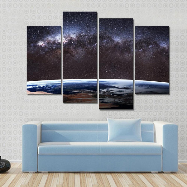 Milky Way Galaxy And Planet Earth Stunning Space 4 Piece Canvas Wall Art Painting Wallpaper Poster Picture Print Photo Decor