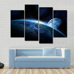 Planet Earth And Moon View Starry Sky 4 Piece Canvas Wall Art Painting Wallpaper Poster Picture Print Photo Decor