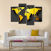 Modern Golden Polygonal World Map 4 Piece Canvas Wall Art Painting Wallpaper Poster Picture Print Photo Decor