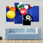 Billiard Game Enthusiast Pool Balls On Blue Table 4 Piece Canvas Wall Art Painting Wallpaper Poster Picture Print Photo Decor