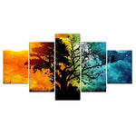 Tree Seasons Colorful Sky 5 Piece Canvas Wall Art Painting Wallpaper Poster Picture Print Photo Decor