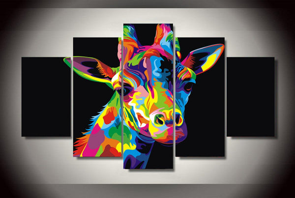 Abstract Colorful Giraffe Animal 5 Piece Canvas Wall Art Painting Wallpaper Poster Picture Print Photo Decor