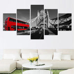 London Street View Red Bus Bridge 5 Piece Canvas Wall Art Painting Wallpaper Poster Picture Print Photo Decor