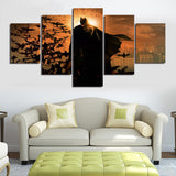 Batman The Dark Knight Gotham City Silhouette 5 Piece Canvas Wall Art Painting Wallpaper Poster Picture Print Photo Decor