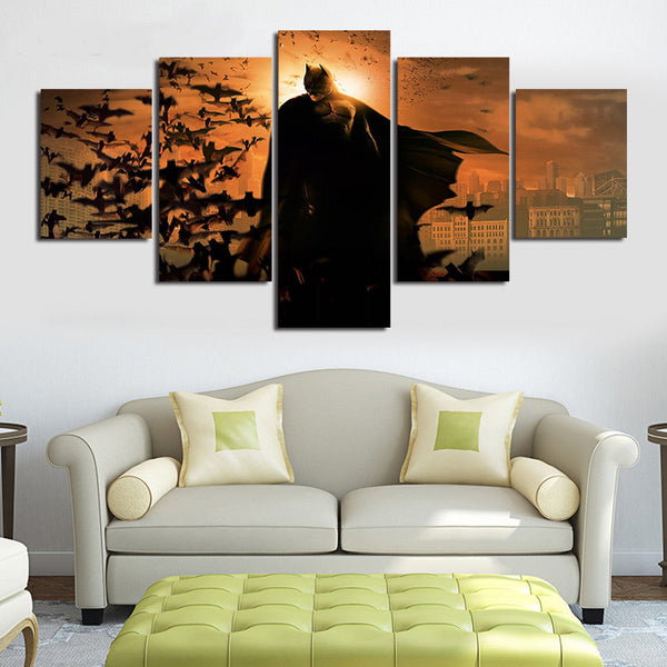 Batman The Dark Knight Gotham City Silhouette 5 Piece Canvas Wall Art Painting Wallpaper Poster Picture Print Photo Decor