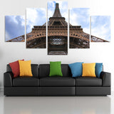 Eiffel Tower Paris France Sky View 5 Piece Canvas Wall Art Painting Wallpaper Poster Picture Print Photo Decor