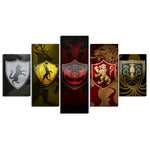 Houses of Game of Thrones Banners 5 Piece Canvas Wall Art Painting Wallpaper Poster Picture Print Photo Decor