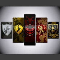 Houses of Game of Thrones Banners 5 Piece Canvas Wall Art Painting Wallpaper Poster Picture Print Photo Decor