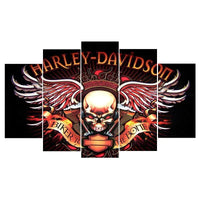 Harley Davidson Logo Motorcycles Skull 5 Piece Canvas Wall Art Painting Wallpaper Poster Picture Print Photo Decor