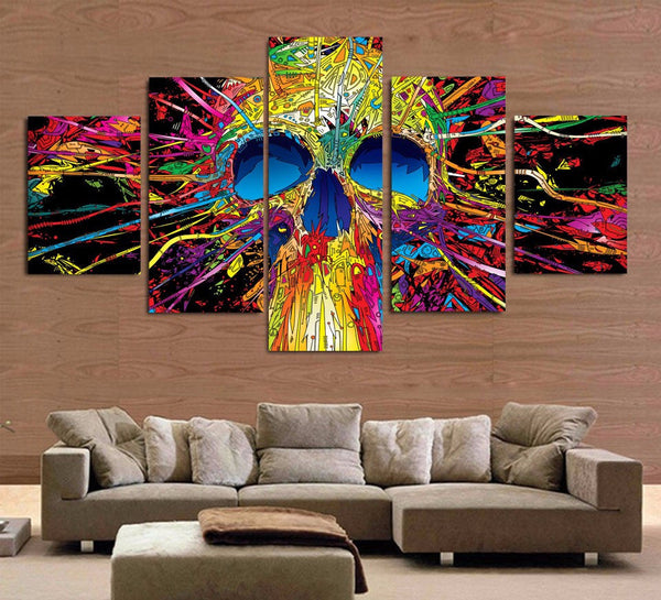 Colorful Skull Abstract Stretched 5 Piece Canvas Wall Art Painting Wallpaper Poster Picture Print Photo Decor