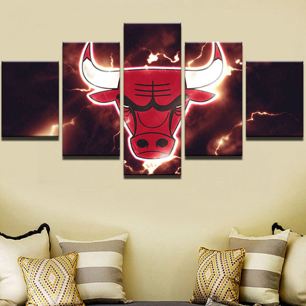 NBA Chicago Bulls Basketball Sports Team Logo 5 Piece Canvas Wall Art Painting Wallpaper Poster Picture Print Photo Decor