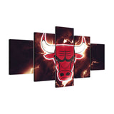 NBA Chicago Bulls Basketball Sports Team Logo 5 Piece Canvas Wall Art Painting Wallpaper Poster Picture Print Photo Decor