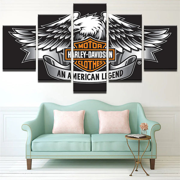 Harley Davidson Motorcycles Eagle Logo 5 Piece Canvas Wall Art Painting Wallpaper Poster Picture Print Photo Decor