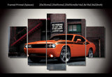 Orange Dodge Challenger Sports Car 5 Piece Canvas Wall Art Painting Wallpaper Poster Picture Print Photo Decor