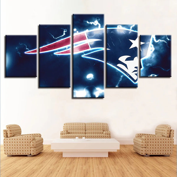 NFL Football Team New England Patriots Electric Storm 5 Piece Canvas Wall Art Painting Wallpaper Poster Picture Print Photo Decor