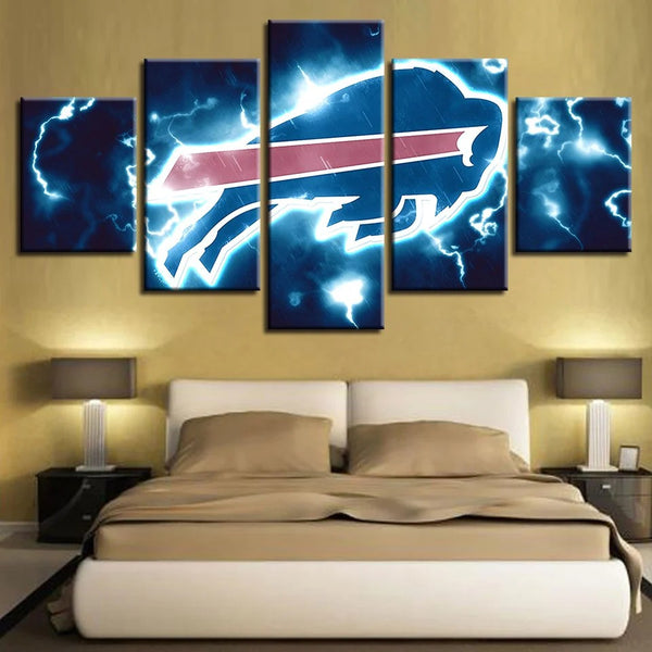 NFL Football Buffalo Bills Thunder Electric Logo 5 Piece Canvas Wall Art Painting Wallpaper Poster Picture Print Photo Decor