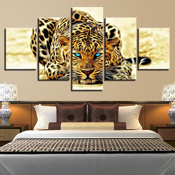 Leopard Cat Animal 5 Piece Canvas Wall Art Painting Wallpaper Poster Picture Print Photo Decor