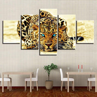 Leopard Cat Animal 5 Piece Canvas Wall Art Painting Wallpaper Poster Picture Print Photo Decor