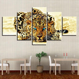 Leopard Cat Animal 5 Piece Canvas Wall Art Painting Wallpaper Poster Picture Print Photo Decor