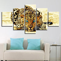 Leopard Cat Animal 5 Piece Canvas Wall Art Painting Wallpaper Poster Picture Print Photo Decor