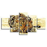 Leopard Cat Animal 5 Piece Canvas Wall Art Painting Wallpaper Poster Picture Print Photo Decor