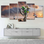 Sunset Motocross Professional Dirt Bike Riders 5 Piece Canvas Wall Art Painting Wallpaper Poster Picture Print Photo Decor