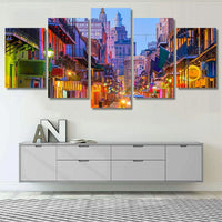 French Quarter New Orleans Nightlife Cityscape 5 Piece Canvas Wall Art Painting Wallpaper Poster Picture Print Photo Decor