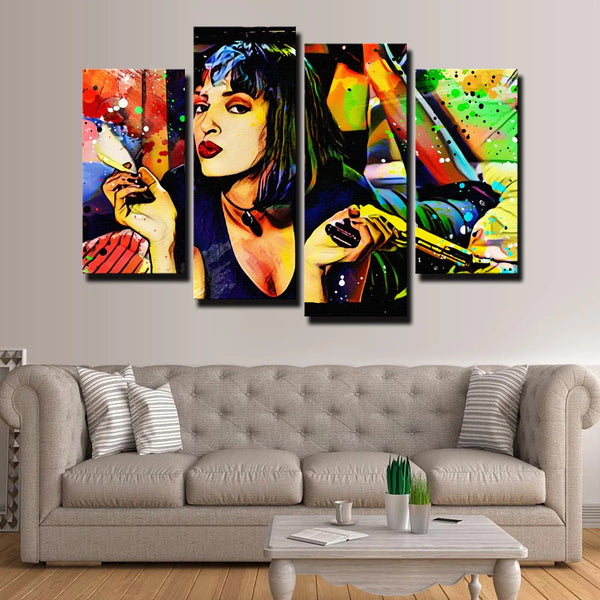 Pulp Fiction Movie Uma Thurman Mia Wallace 4 Piece Canvas Wall Art Painting Wallpaper Poster Picture Print Photo Decor