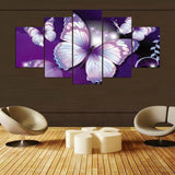 Elegant Purple And White Butterflies 5 Piece Canvas Wall Art Painting Wallpaper Poster Picture Print Photo Decor