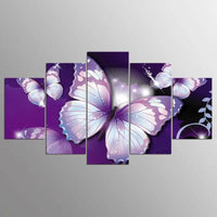 Elegant Purple And White Butterflies 5 Piece Canvas Wall Art Painting Wallpaper Poster Picture Print Photo Decor