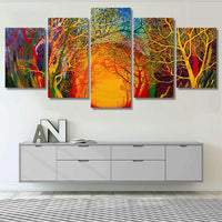 Beautiful Nature Colorful Sunset Forest Trees 5 Piece Canvas Wall Art Painting Wallpaper Poster Picture Print Photo Decor
